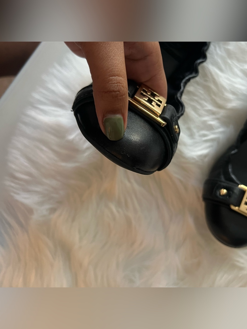 Tory Burch Black "AMBROSE" LEATHER BUCKLE GOLD REVA BALLET size 6.5 - Picture 6 of 6
